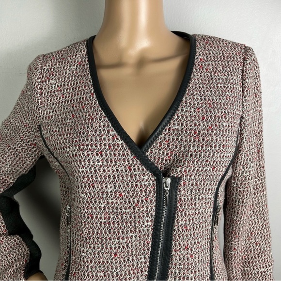 NEW REBECCA TAYLOR LEATHER TRIM TWEED JACKET - Picture 3 of 8